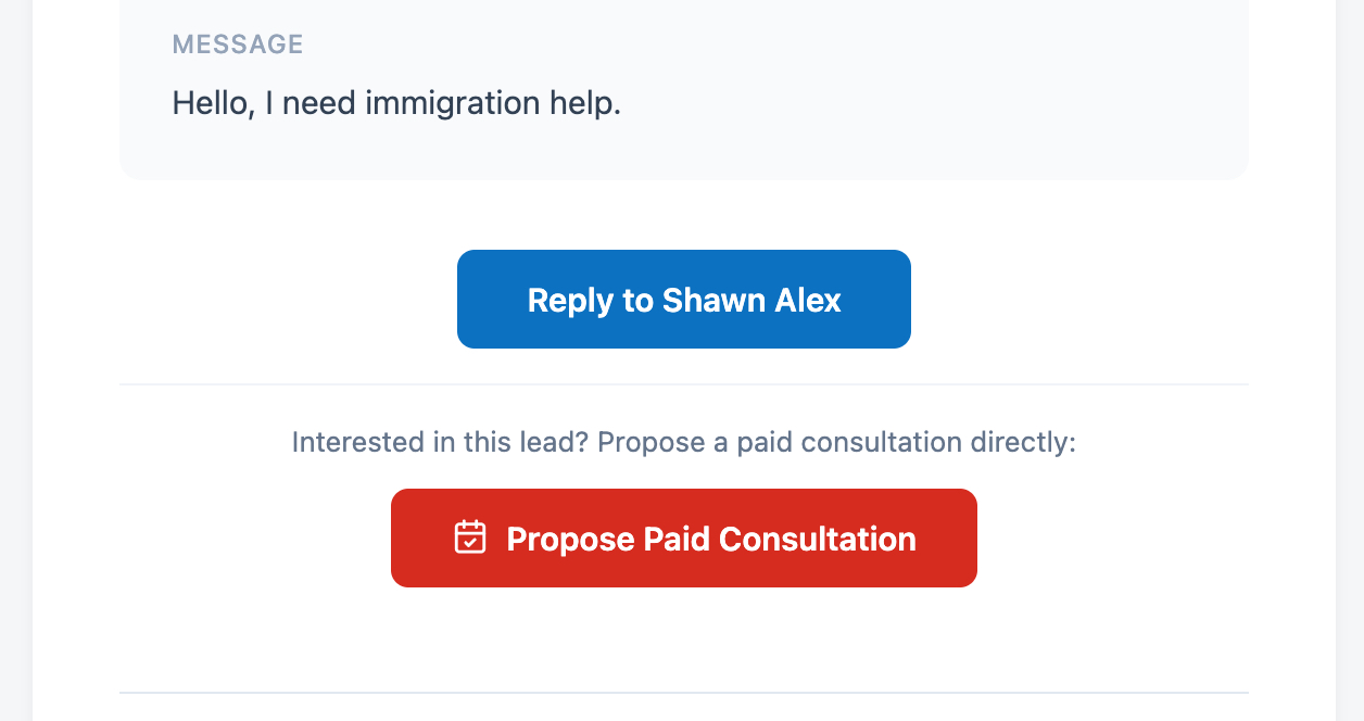 Inquiry email with Propose Paid Consultation button