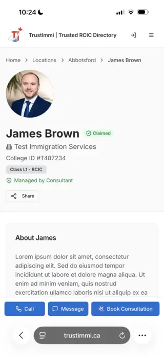 Consultant profile on mobile