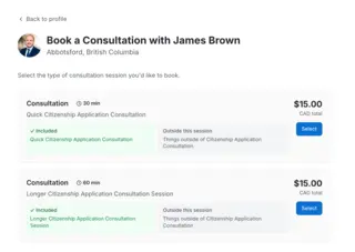Booking step 1 – select consultation type